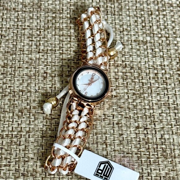 White & Rose Gold Braided Watch | Bridal Bracelet Style | Bachelorette Ready